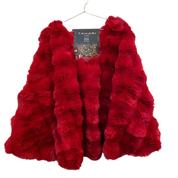 TAHARI Ruby Red Faux Fur Tree Skirt 60" Luxury Christmas Holiday NEW - Picture 8 of 10